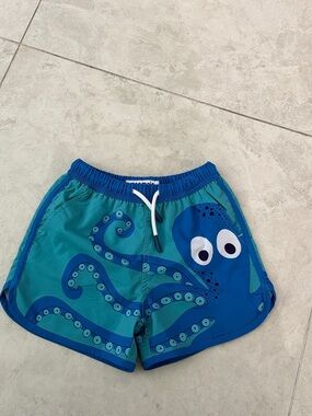 Kids Teal & Blue Octopus Swim Shorts with Elastic Waist